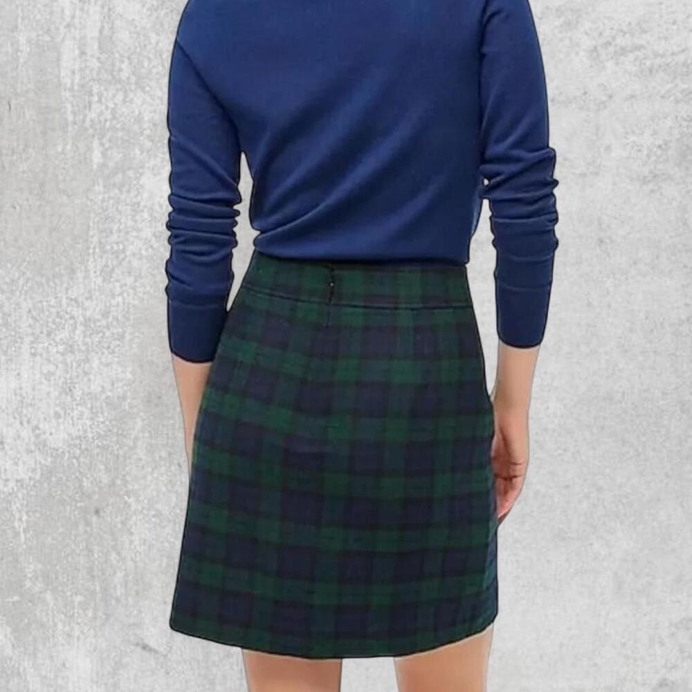 J.Crew Black Watch Plaid Mini Skirt Tartan Wool Blend A-Line Size 10
